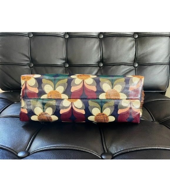 Fossil White Blue Orange Flower Purple Tote Bag Leather Trim 💜 - Picture 2 of 10